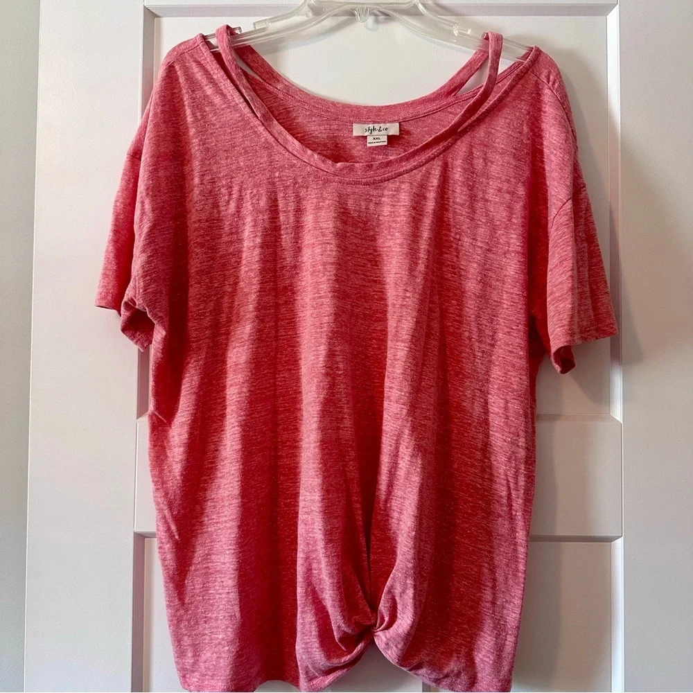 Style & Co Coral Cold Shoulder Knot Front Top Short Sleeve Size XXL - Picture 1 of 7